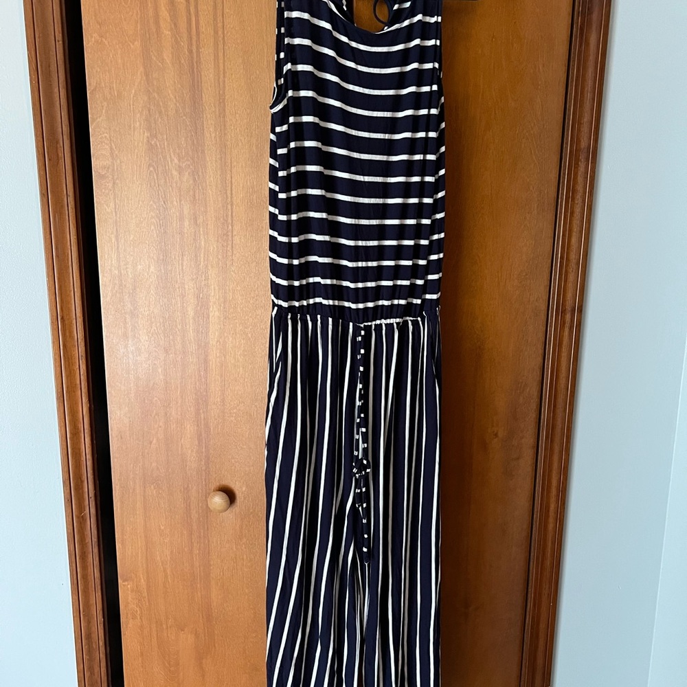Zenana Outfitters Navy and White Striped romper
